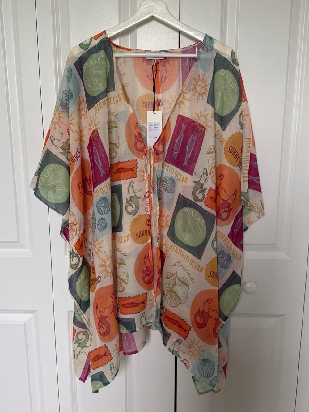 NWT Cinque Cover Up Kaftan and Pouch One Size Flowy Resort Mermaid German Luxury